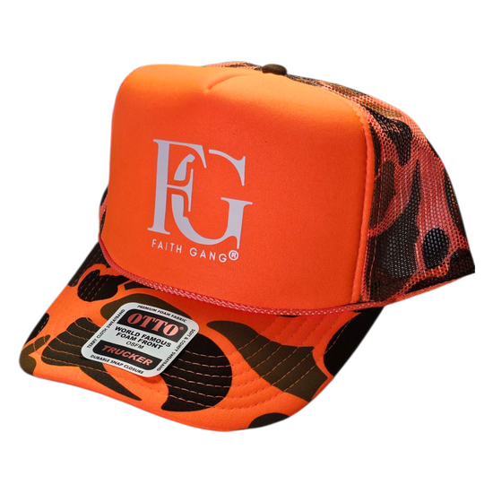 Gorra de camionero con camuflaje naranja Faith Gang®