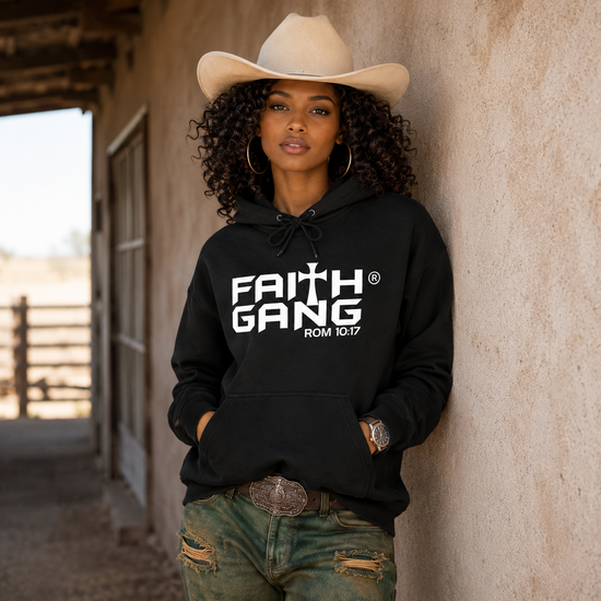 Faith Gang® Black Hoodie (multiple color options) white design