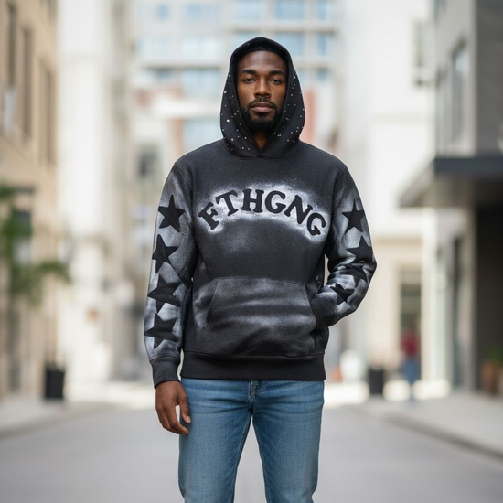 Faith Gang®️ Acabado desteñido | Sudadera con capucha resistente con diamantes de imitación