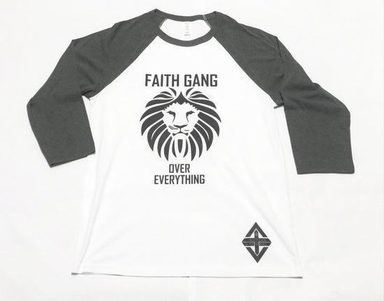 Faith Gang Over EveryThing Baseball Tee (White/Gray)