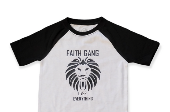 Faith Gang® Over Everything Youth Short Sleeve Raglan Jersey (White/Black)
