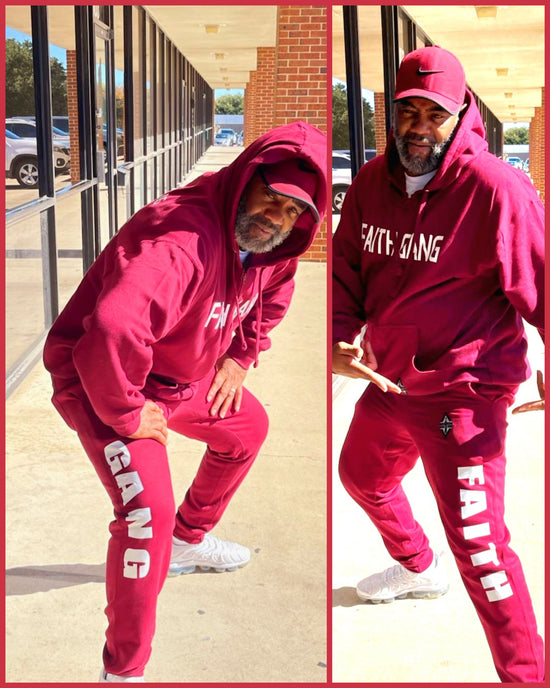 Faith Gang® Over Everything Conjunto premium de sudadera con capucha y pantalón deportivo con cremallera (varios colores)