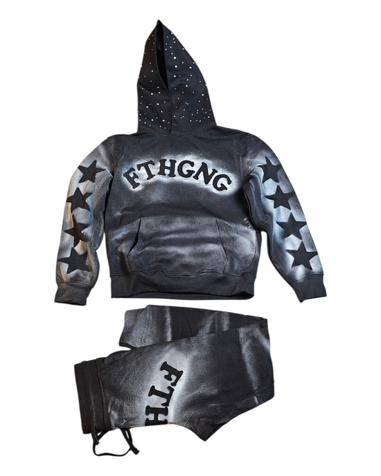 Faith Gang®️ Faded Hoodie with Rhinestones + Jogger Set