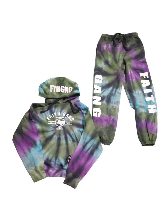 Faith Gang Over Everything TX Edition Tie Dye Premium Hoodie + Jogger Set
